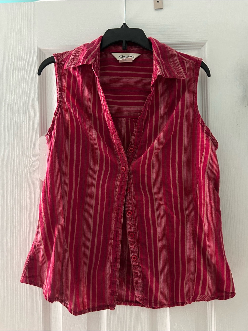 St. John's Bay Red and Cream Striped Sleeveless Button-Front Shirt